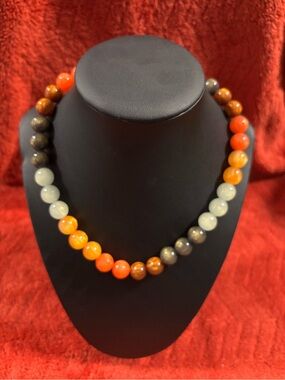 Retired from J Bloom Multi-Color Beaded Women's Necklace - Orange, Cream & Brown